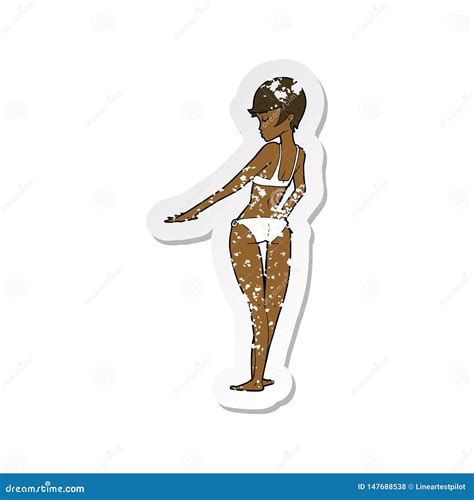Retro Distressed Sticker Of A Cartoon Woman In Bikini Stock Vector Illustration Of Worn Pinup