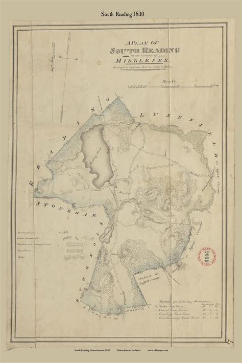 South Reading Massachusetts 1830 Old Town Map Reprint Roads House