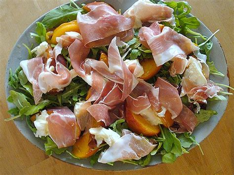 Roast Peach And Parma Ham Salad With Creamy Mozzarella Ham Salad