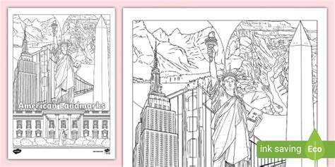 Landmarks in America Colouring Page (Teacher-Made) - Twinkl