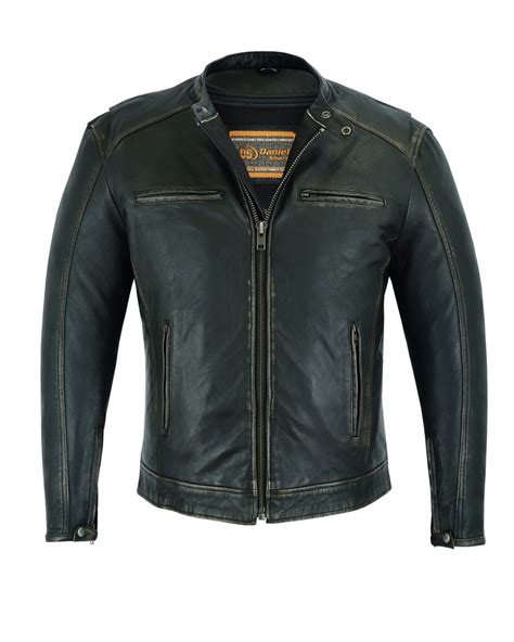 MOTORCYCLE MENS CRUISER JACKET IN LIGHTWEIGHT DRUM DYED DISTRESSED NAKED LAMBSKIN Austin Leather