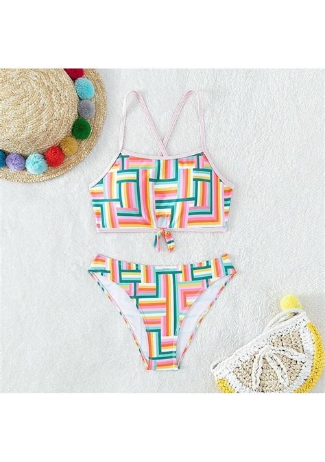 Geometrik Baskı Genç Kız Bikini Setleri Yıl Genç Kızlar İçin Iki Parçalı Çocuk Mayo Mayo