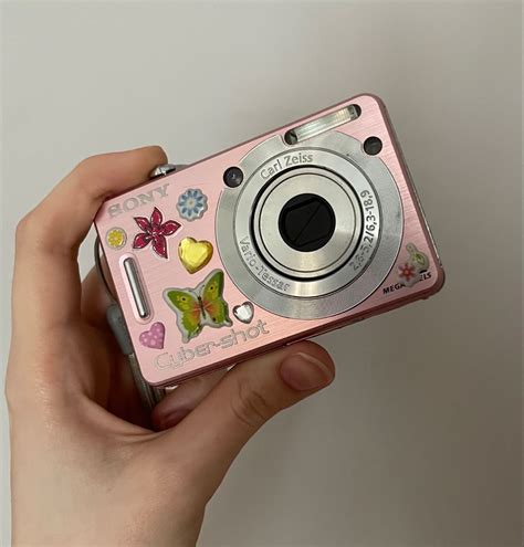 Sony pink cyber shot camera from the 2000s y2k decorated with ...