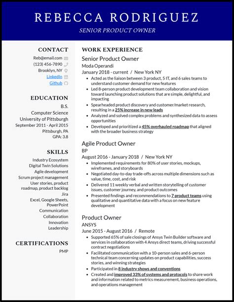 3 Senior Product Owner Resume Examples Working In 2024