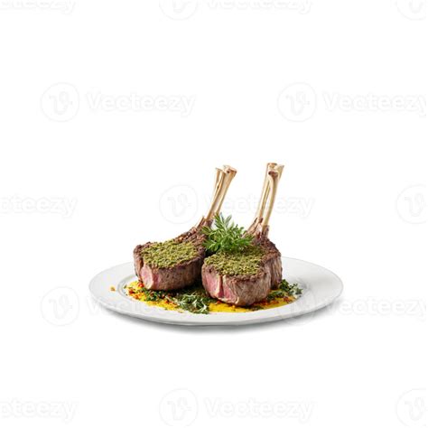 Lamb Chops With Herb Crust Floating And Steaming Food And Culinary