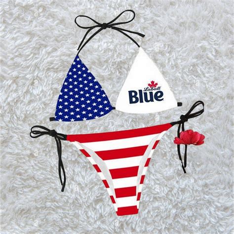 American Flag Labatt Blue Triangle Beach Bikini Tw Hearthtops Store