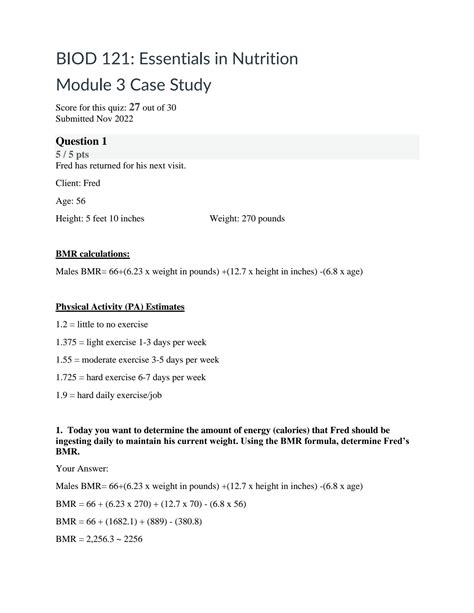 SOLUTION Biod 121 Essentials In Nutrition Module 3 Case Study Already