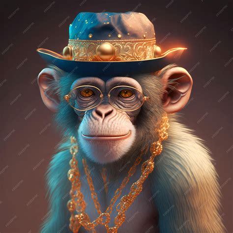 premium photo  monkey wearing  hat   necklace  gold beads