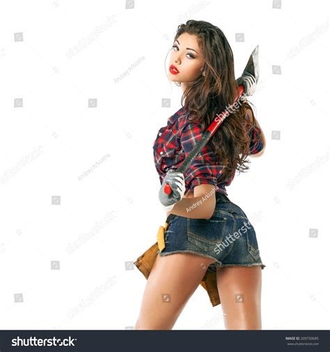 Sexy Brunette Ax His Hand Isolated Stock Photo Shutterstock