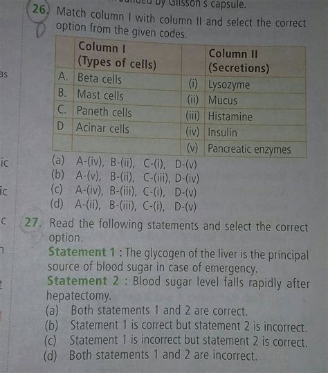 Match Column I With Column Ii And Select The Correct Option From The Give