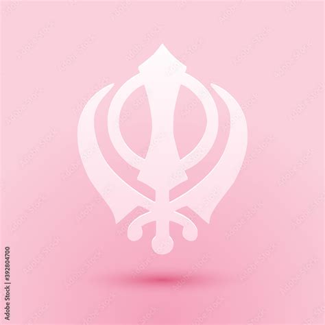 Paper Cut Sikhism Religion Khanda Symbol Icon Isolated On Pink