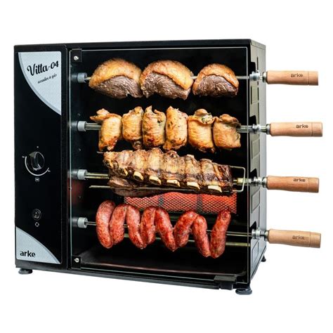 Churrasqueira A Gás Rotativa - Churrasqueira a Gás Rotativa Arke Vitta 4 Espetos Gás GLP 220V Preto ...