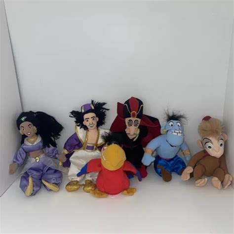 DISNEY STORE BEAN Bag Plush Aladdin Set Of 6 Abu Jafar Iago Genie