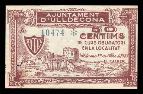 España Billete Local Guerra Civil Ulldecona Tarragona 50 Céntimos 1937