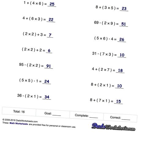 8th Grade Order Of Operations Worksheet