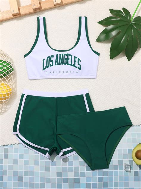 Pacchi Bikini Con Grafica Lettera Bordo A Contrasto