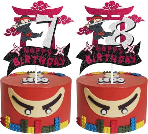 Cartoon Cake Topper Simyron 2Pcs Ninj Happy Birthday Cake Topper