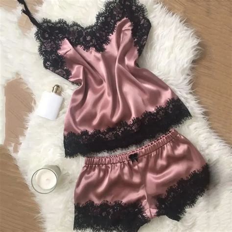 Conjunto De Pijama Feminino Sexy De Renda Babydoll Decote Em V Lingerie El Stica La O