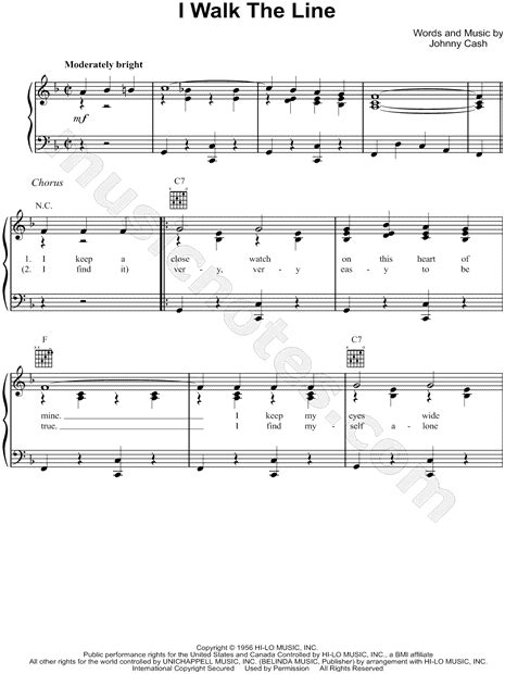 Johnny Cash I Walk The Line Sheet Music In F Major Transposable