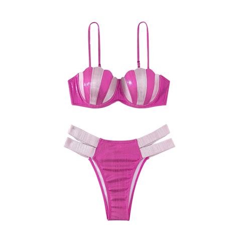 Sngxgn Bikini Set For Women Two Piece Swimsuits V Neck Tie Spaghetti Straps Purple L Walmart