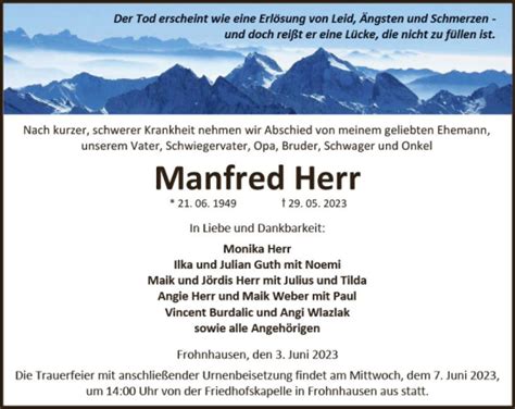 Traueranzeigen Von Manfred Herr Vrm Trauerde