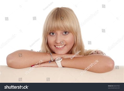 Cute Blonde Posing On White Background Stock Photo 80607583 Shutterstock