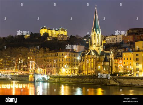 lyon night france stock photo alamy