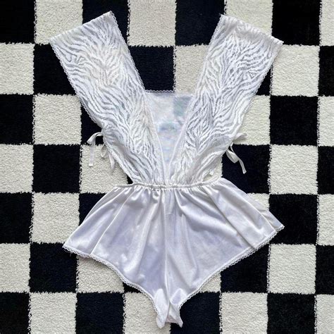 Vintage 1980s White Lace Teddy Lingerie Romper L Etsy