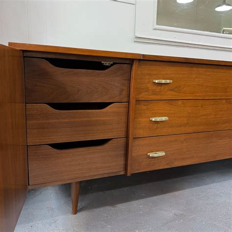 Midcentury Modern Walnut Dresser with Sculpted Detail