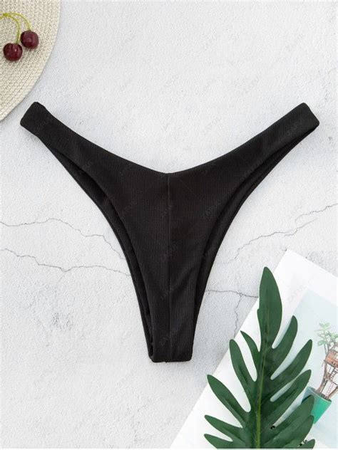 51 OFF 2019 ZAFUL High Cut Ribbed Bikini Bottom In BLACK ZAFUL