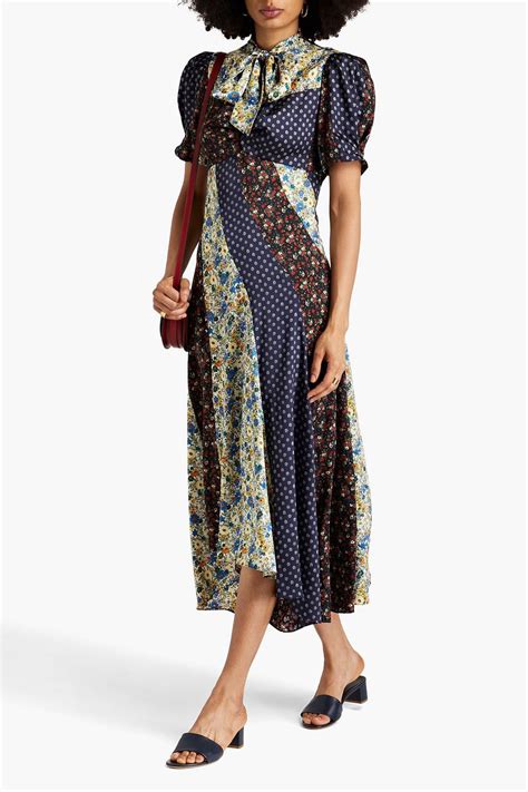 Sandro Pussy Bow Patchwork Effect Twill Midi Dress Sale Up To Off The Outnet