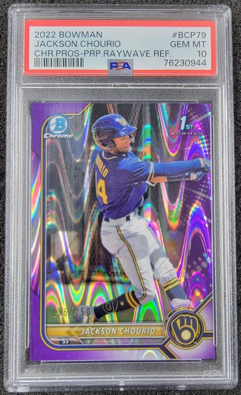 Jackson Chourio Bowman Bcp Chrome Prospects Purple Raywave