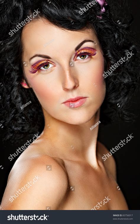 Portrait Girl Dark Hair Naked Shoulders Stock Photo Shutterstock