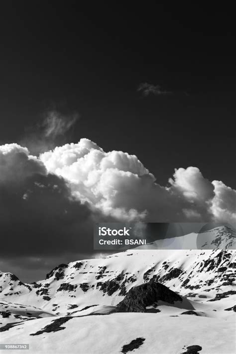 Black And White Snowy Mountains And Sky With Clouds Stock Photo ...