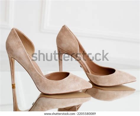 Suede Beige Stilettos Nude Stilettos Stand Stock Photo 2205580089 Shutterstock