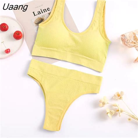Uaang Seamless Lingerie Set Women Bra Set Wireless Bralette Lingerie Sexy High Waisted Panties