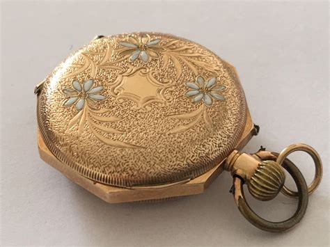 14k Gold Antique Full Engraved Octagonal Case And Enamel Dial Pocket Fob Watch For Sale At