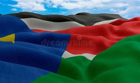 South Sudan Flag In The Wind Realistic And Wavy Fabric Flag Stock