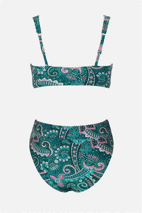 Spring Paisley Fringe Front Top Banded High Waist Bikini Set