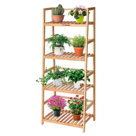 Vivosun 474 In Tall Indooroutdoor Bamboo Wood Plant Stand 4 Tiered