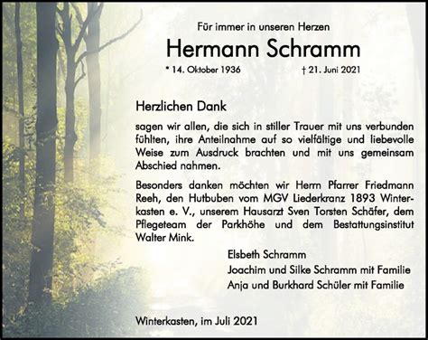 Traueranzeigen Von Hermann Schramm Vrm Trauer De