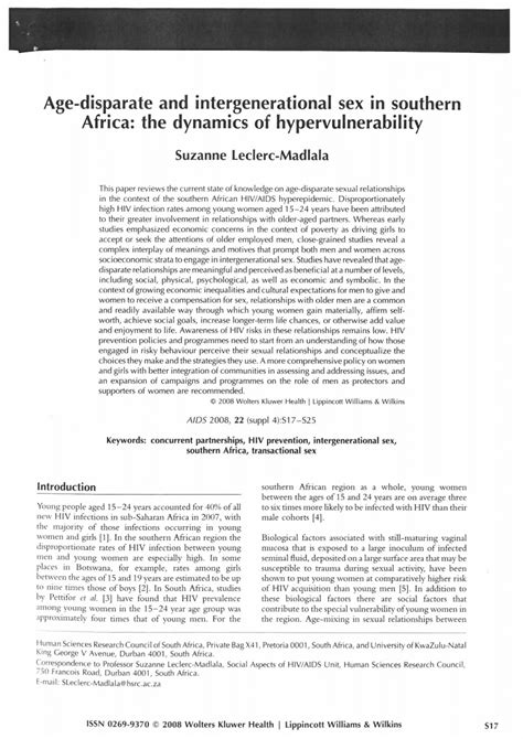 PDF Age Disparate And Intergenerational Sex In Southern Africa The Dynamics Of Hypervulnerability