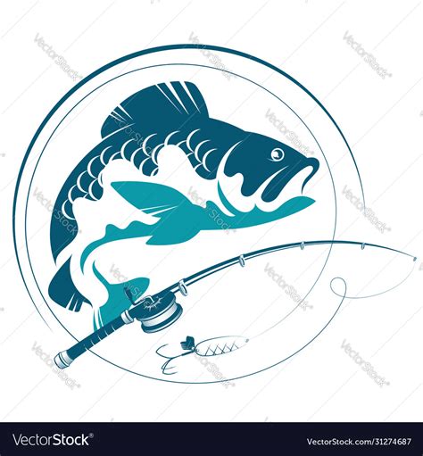 Fish and fishing rod silhouette Royalty Free Vector Image