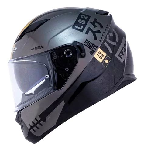 Capacete Ls Ff Stream Sukeban Preto Titanium Dourado