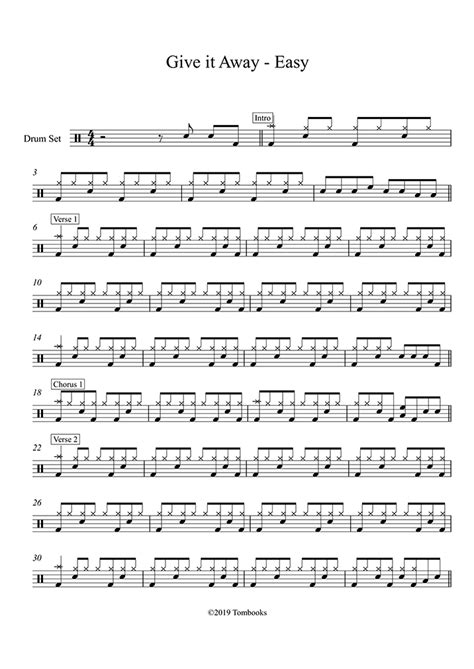 Give It Away Easy Level Red Hot Chili Peppers Drums Sheet Music
