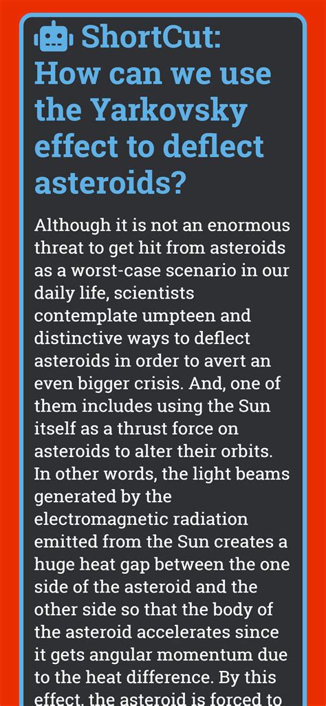 Shortcut How Can We Use The Yarkovsky Effect To Deflect Asteroids