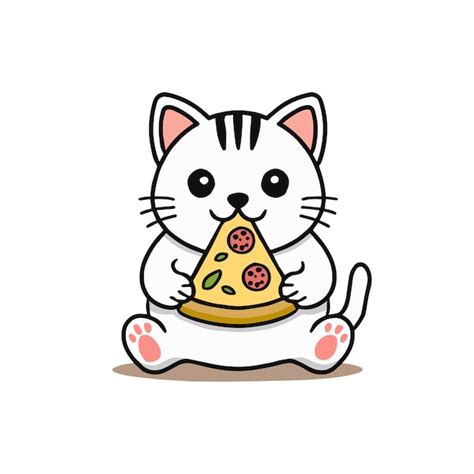 Ilustración simple de un gato lindo comiendo una rebanada de pizza