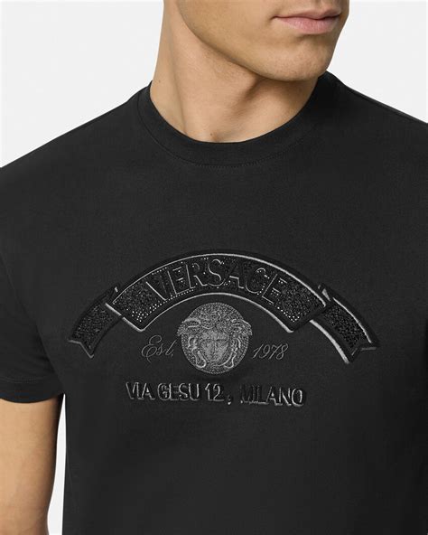 Embroidered Medusa Stamp 3d T Shirt Black Versace Us