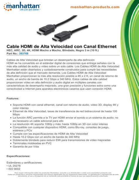 Cable Hdmi De Alta Velocidad Con Canal Ethernet