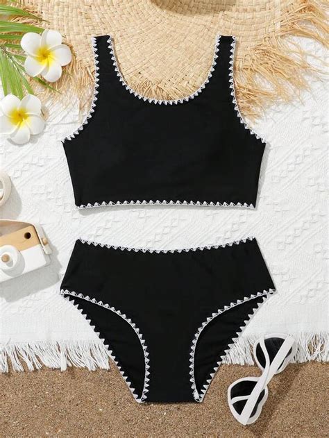 Tween Girl Whip Stitch Bikini Swimsuit SHEIN USA
